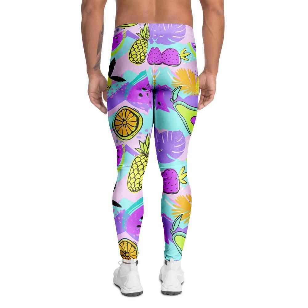 Neon Mix Fruit Pineapple Hawaiian Print Men's Leggings-grizzshop