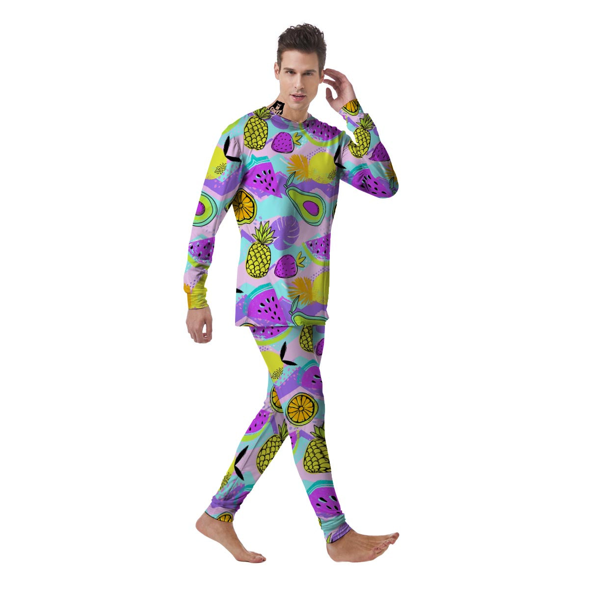 Neon Mix Fruit Pineapple Hawaiian Print Men's Pajamas-grizzshop