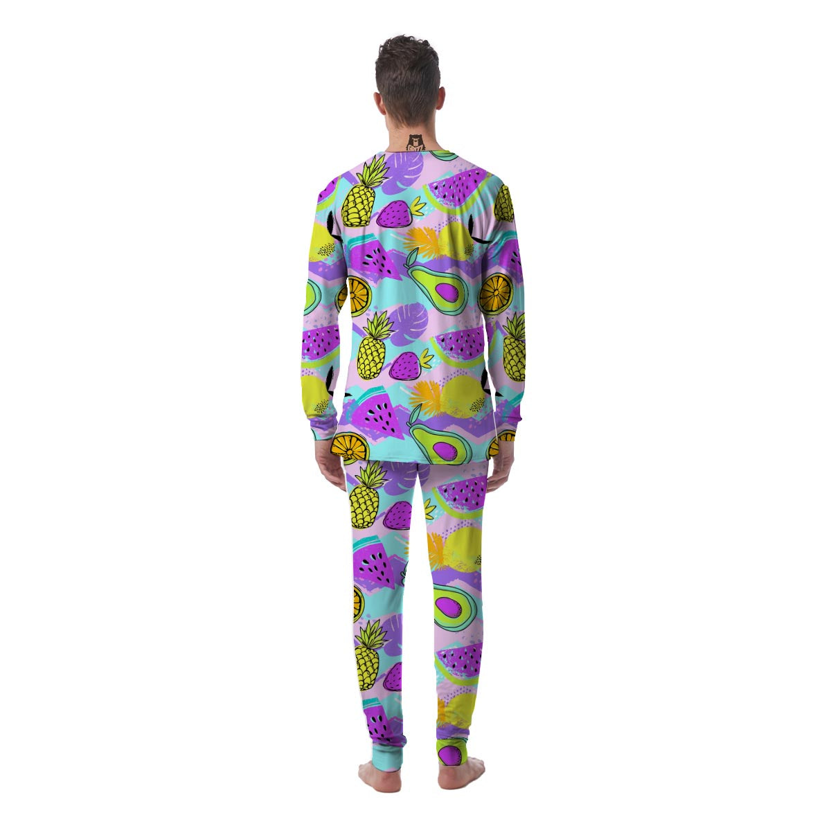 Neon Mix Fruit Pineapple Hawaiian Print Men's Pajamas-grizzshop