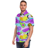 Neon Mix Fruit Pineapple Hawaiian Print Men's Short Sleeve Shirt-grizzshop