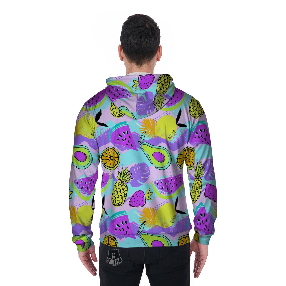 Neon Mix Fruit Pineapple Hawaiian Print Men's Zip Up Hoodie-grizzshop