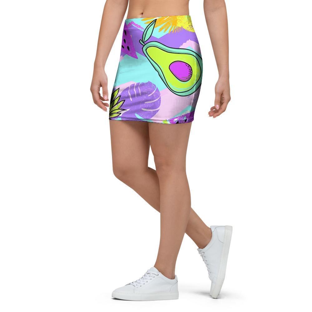 Neon Mix Fruit Pineapple Hawaiian Print Mini Skirt-grizzshop