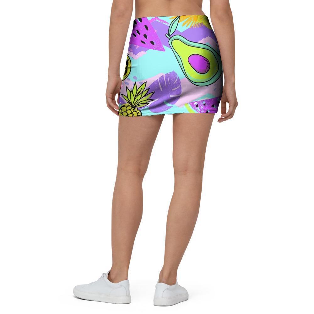 Neon Mix Fruit Pineapple Hawaiian Print Mini Skirt-grizzshop