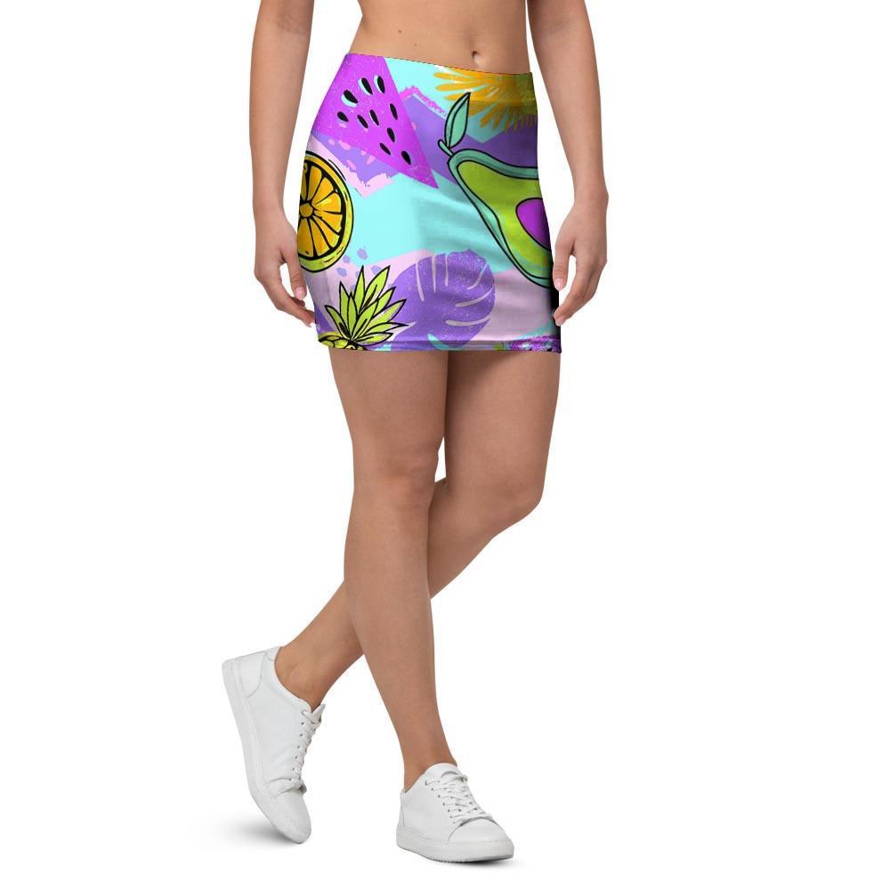 Neon Mix Fruit Pineapple Hawaiian Print Mini Skirt-grizzshop