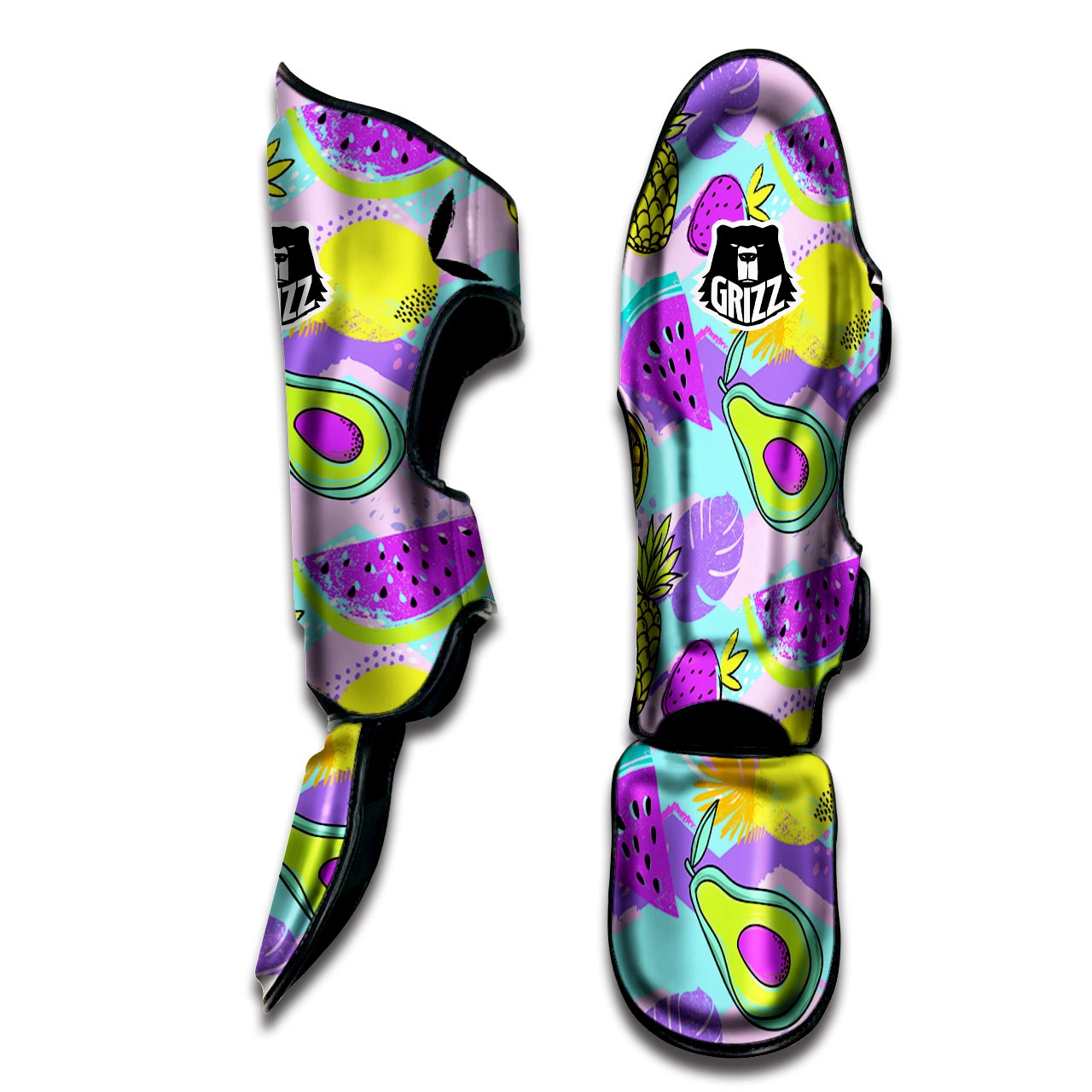 Neon Mix Fruit Pineapple Hawaiian Print Muay Thai Shin Guard-grizzshop