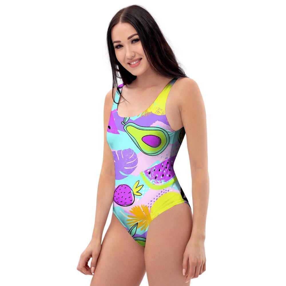 Neon Mix Fruit Pineapple Hawaiian Print One Piece Swimsuite-grizzshop