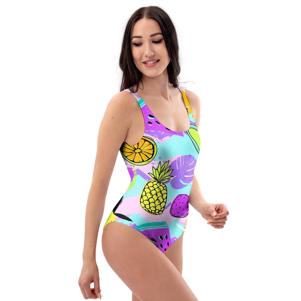 Neon Mix Fruit Pineapple Hawaiian Print One Piece Swimsuite-grizzshop