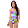 Neon Mix Fruit Pineapple Hawaiian Print One Piece Swimsuite-grizzshop