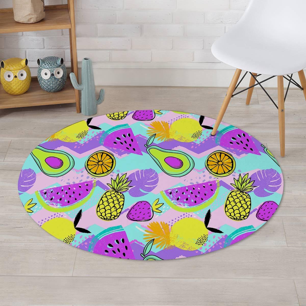 Neon Mix Fruit Pineapple Hawaiian Print Round Rug-grizzshop