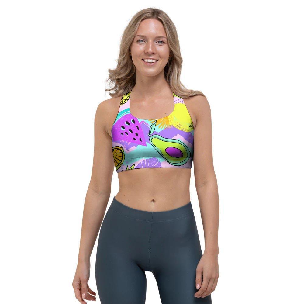 Neon Mix Fruit Pineapple Hawaiian Print Sports Bra-grizzshop