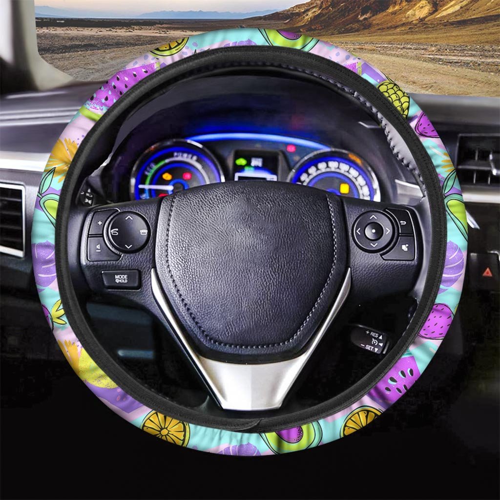 Neon Mix Fruit Pineapple Hawaiian Print Steering Wheel Cover-grizzshop