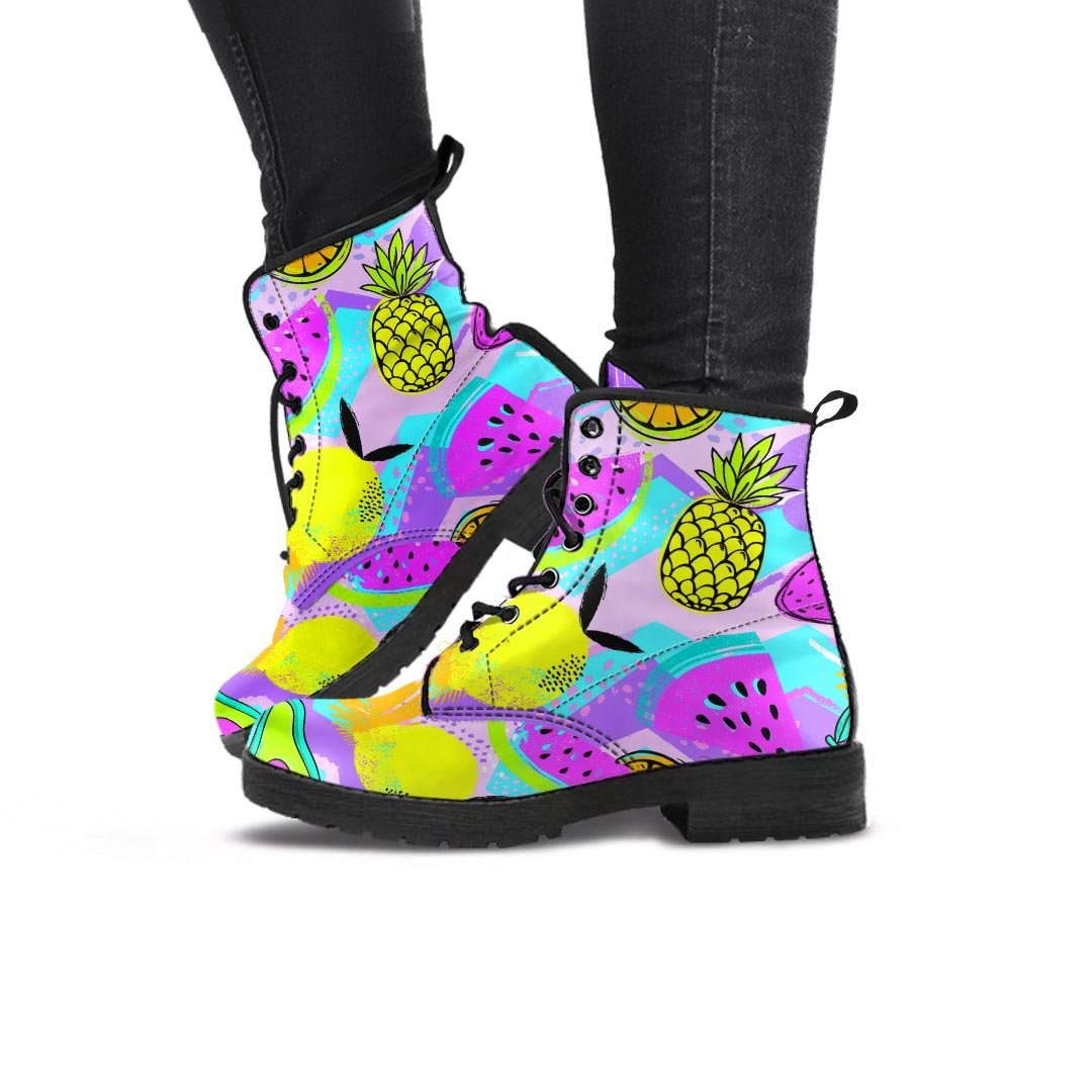 Neon Mix Fruit Pineapple Hawaiian Print Women's Boots-grizzshop