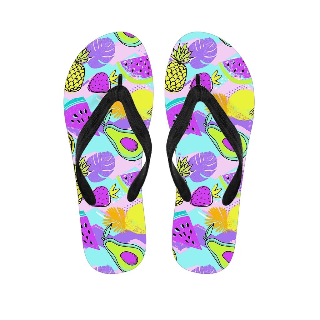 Neon Mix Fruit Pineapple Hawaiian Print Women's Flip Flops-grizzshop