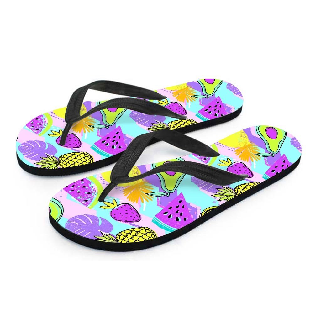 Neon Mix Fruit Pineapple Hawaiian Print Women's Flip Flops-grizzshop
