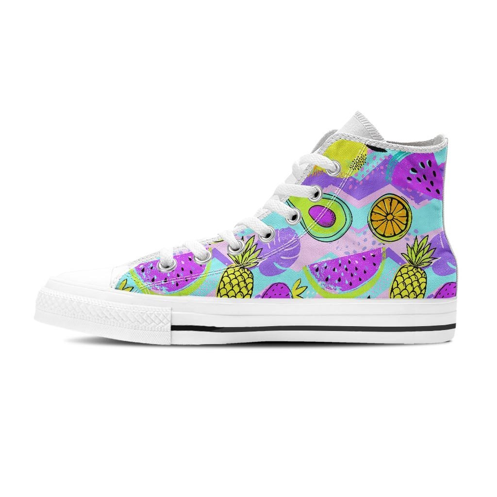 Neon Mix Fruit Pineapple Hawaiian Print Women's High Top Shoes-grizzshop