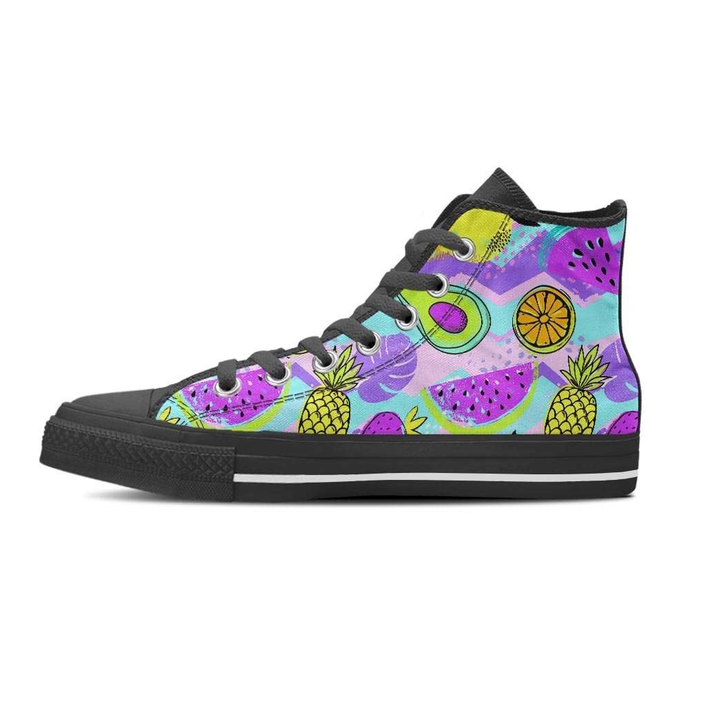 Neon Mix Fruit Pineapple Hawaiian Print Women's High Top Shoes-grizzshop