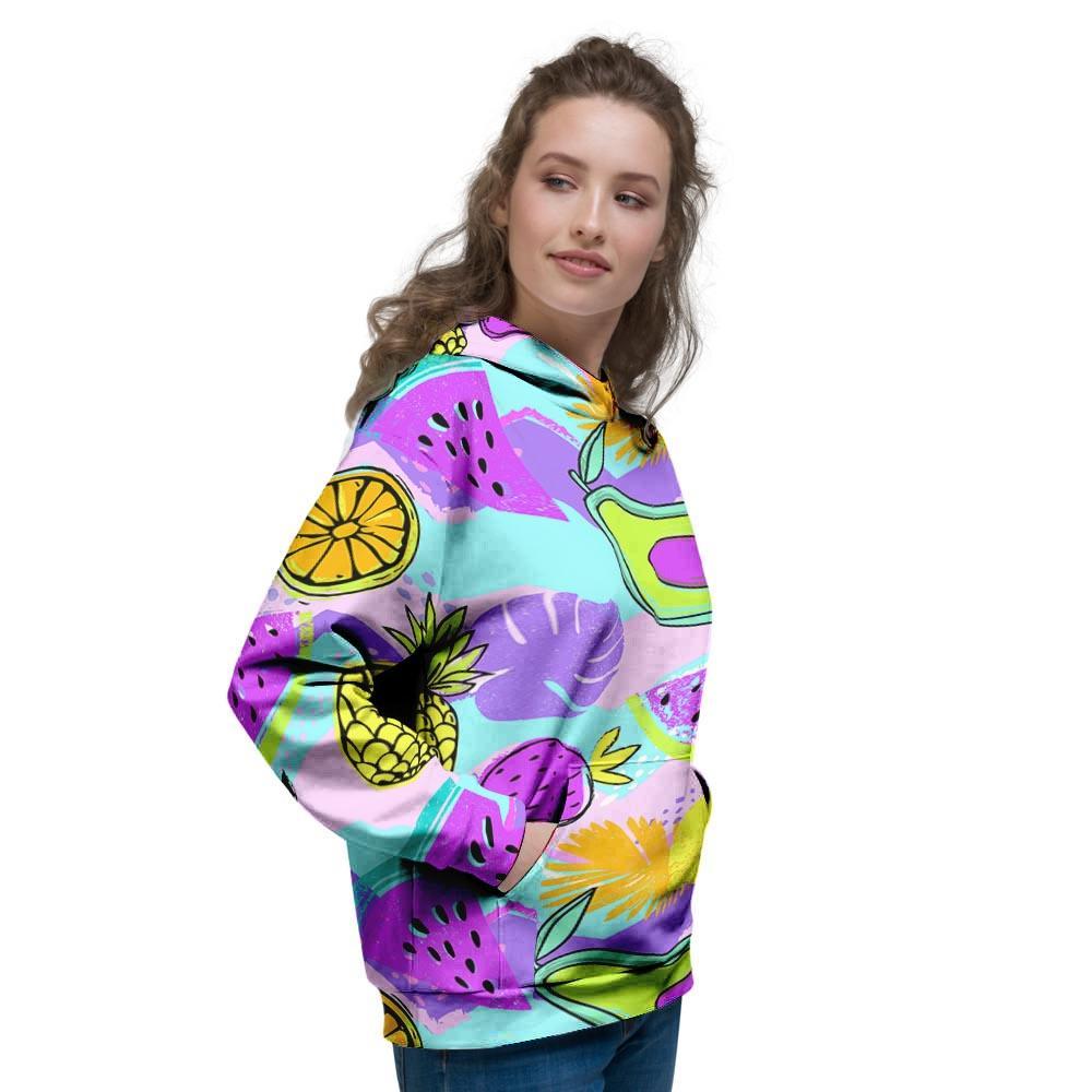 Neon Mix Fruit Pineapple Hawaiian Print Women's Hoodie-grizzshop