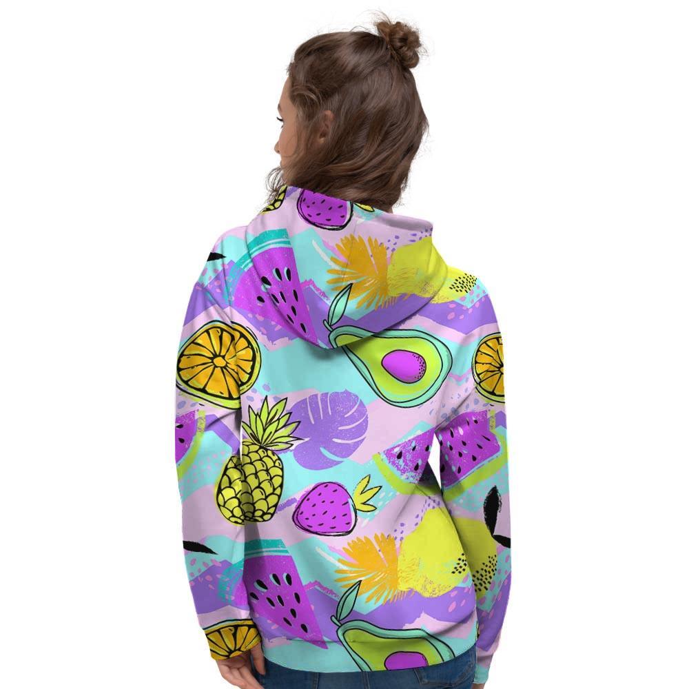 Neon Mix Fruit Pineapple Hawaiian Print Women's Hoodie-grizzshop