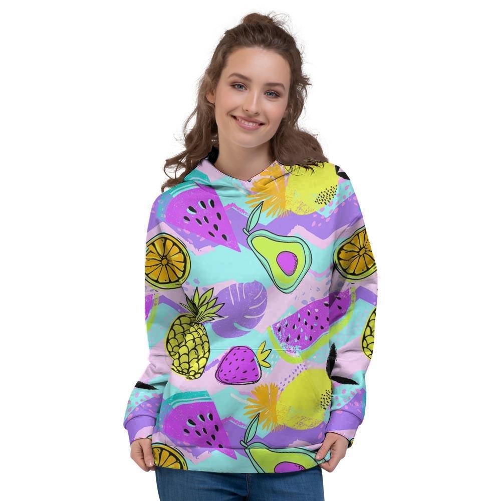 Neon Mix Fruit Pineapple Hawaiian Print Women's Hoodie-grizzshop