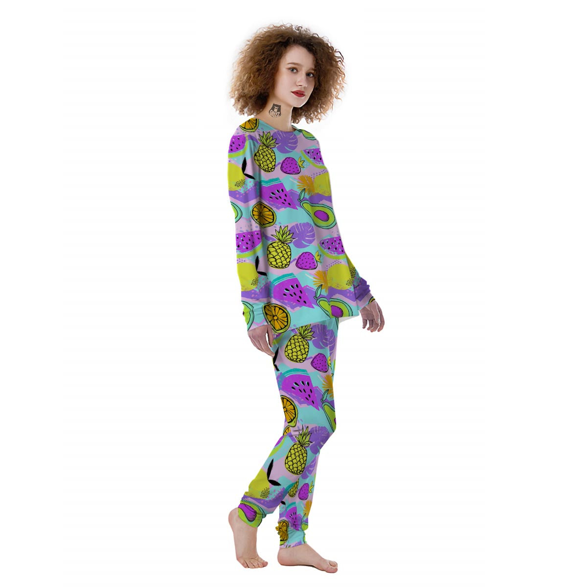 Neon Mix Fruit Pineapple Hawaiian Print Women's Pajamas-grizzshop