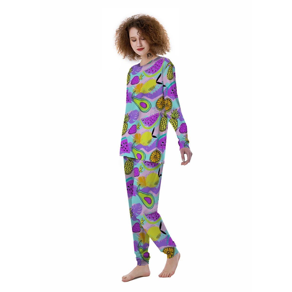 Neon Mix Fruit Pineapple Hawaiian Print Women's Pajamas-grizzshop