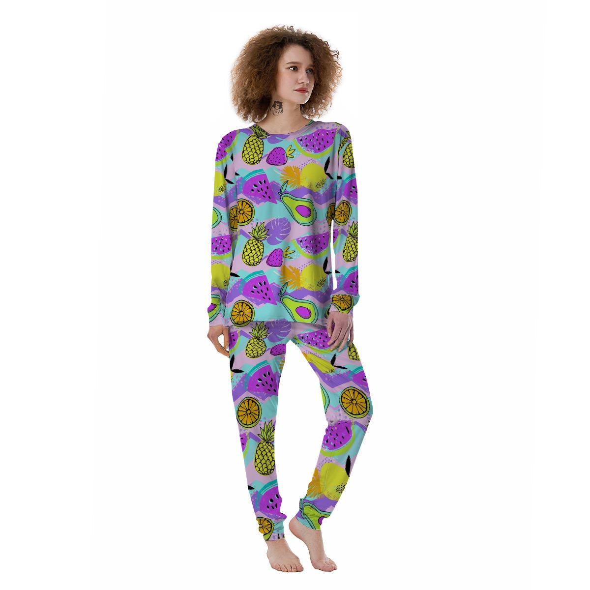 Neon Mix Fruit Pineapple Hawaiian Print Women's Pajamas-grizzshop