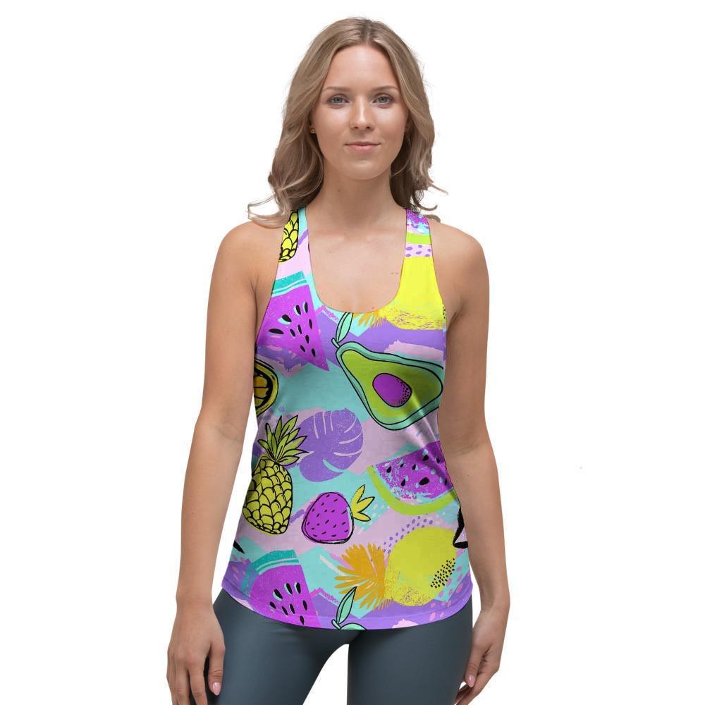 Neon Mix Fruit Pineapple Hawaiian Print Women's Racerback Tank Top-grizzshop