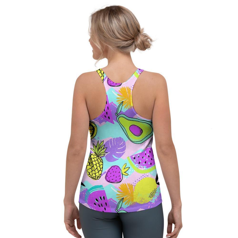 Neon Mix Fruit Pineapple Hawaiian Print Women's Racerback Tank Top-grizzshop