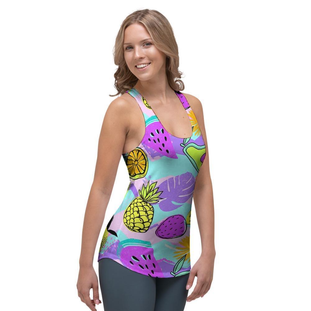 Neon Mix Fruit Pineapple Hawaiian Print Women's Racerback Tank Top-grizzshop