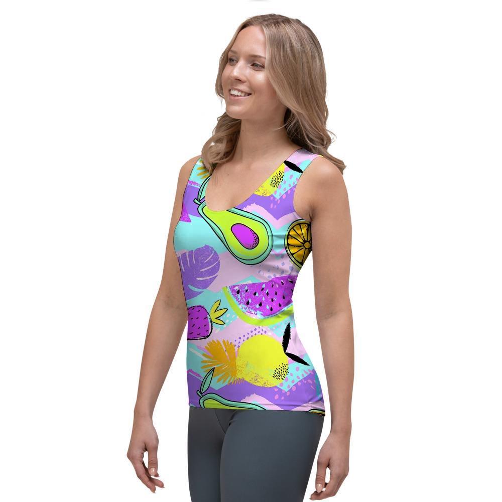 Neon Mix Fruit Pineapple Hawaiian Print Women's Tank Top-grizzshop