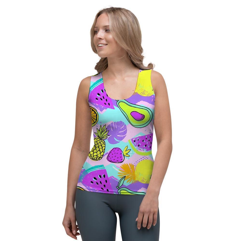 Neon Mix Fruit Pineapple Hawaiian Print Women's Tank Top-grizzshop