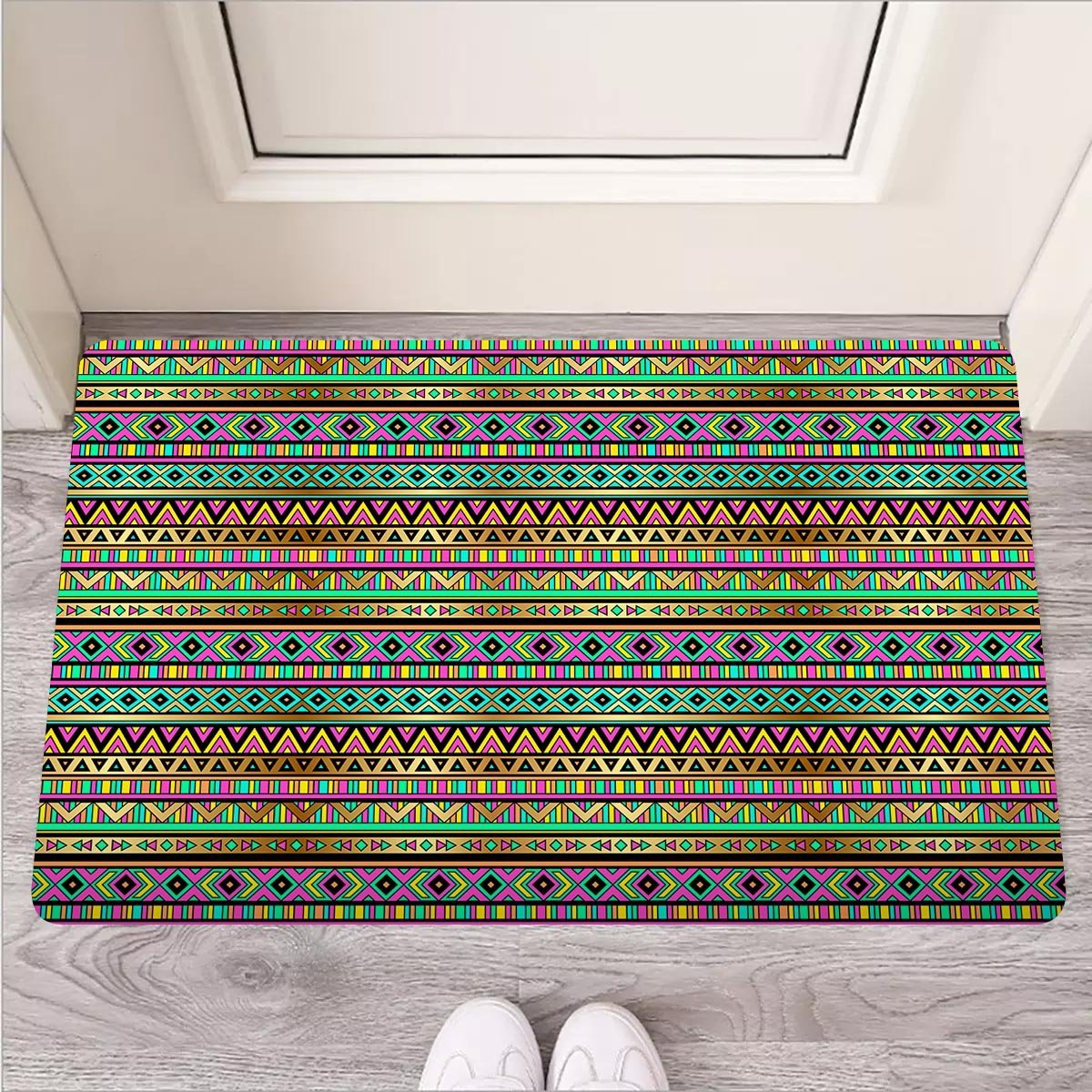 Neon Multicolor Ethic Aztec Aztec Grunge Geometric Print Door Mat-grizzshop