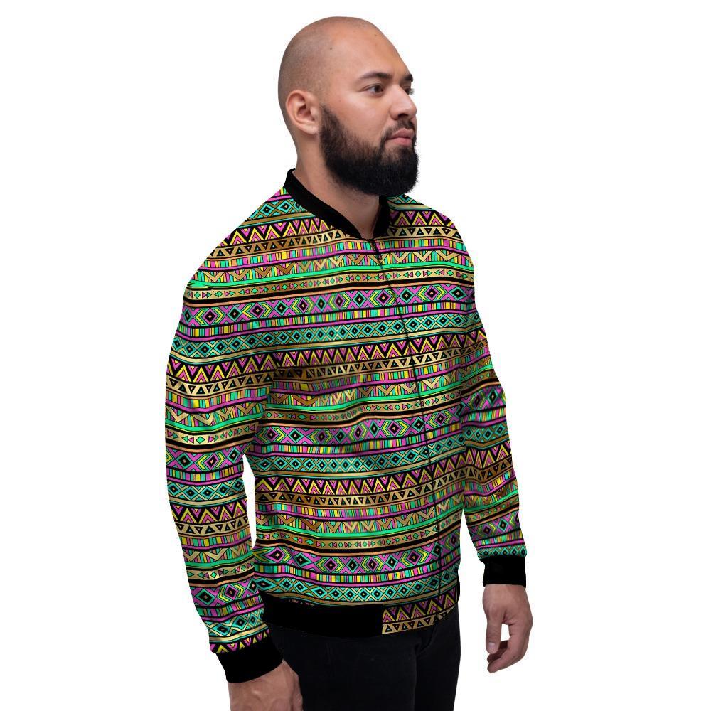 Neon Multicolor Ethic Aztec Aztec Grunge Geometric Print Men's Bomber Jacket-grizzshop