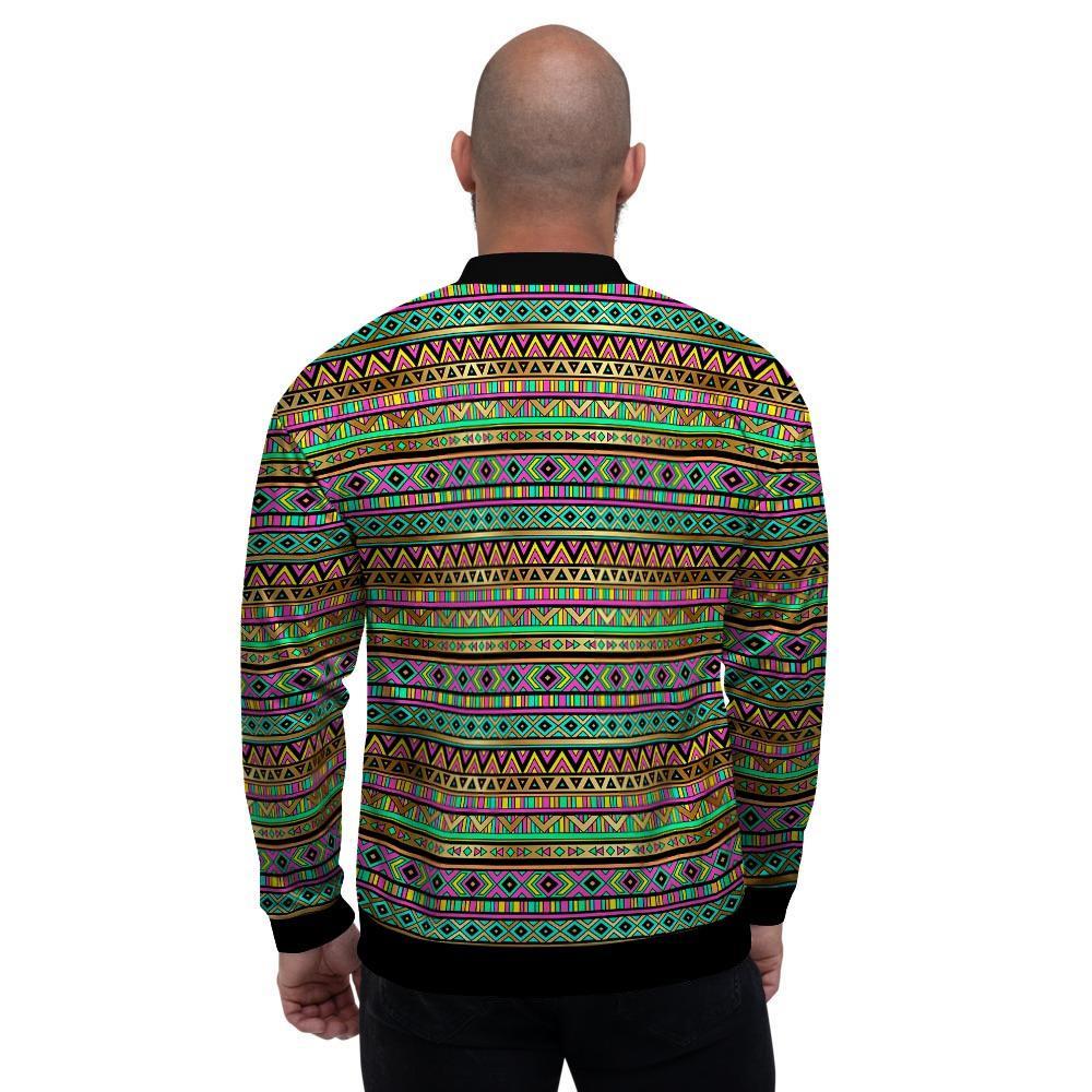 Neon Multicolor Ethic Aztec Aztec Grunge Geometric Print Men's Bomber Jacket-grizzshop