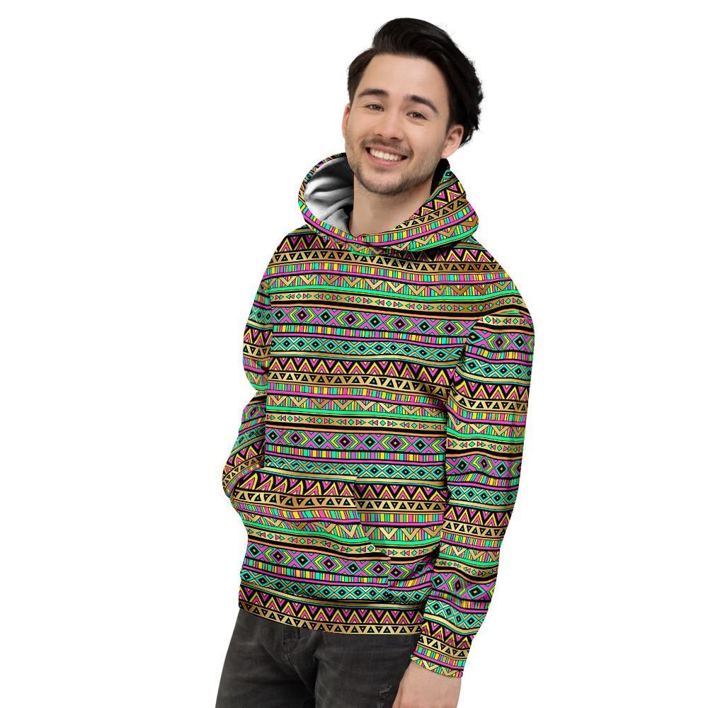 Neon Multicolor Ethic Aztec Aztec Grunge Geometric Print Men's Hoodie-grizzshop