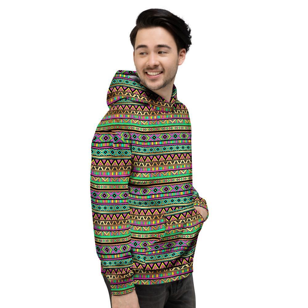 Neon Multicolor Ethic Aztec Aztec Grunge Geometric Print Men's Hoodie-grizzshop