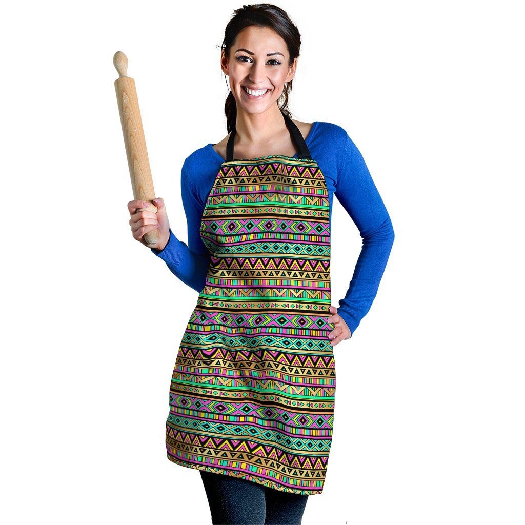 Neon Multicolor Ethic Aztec Aztec Grunge Geometric Print Women's Apron-grizzshop