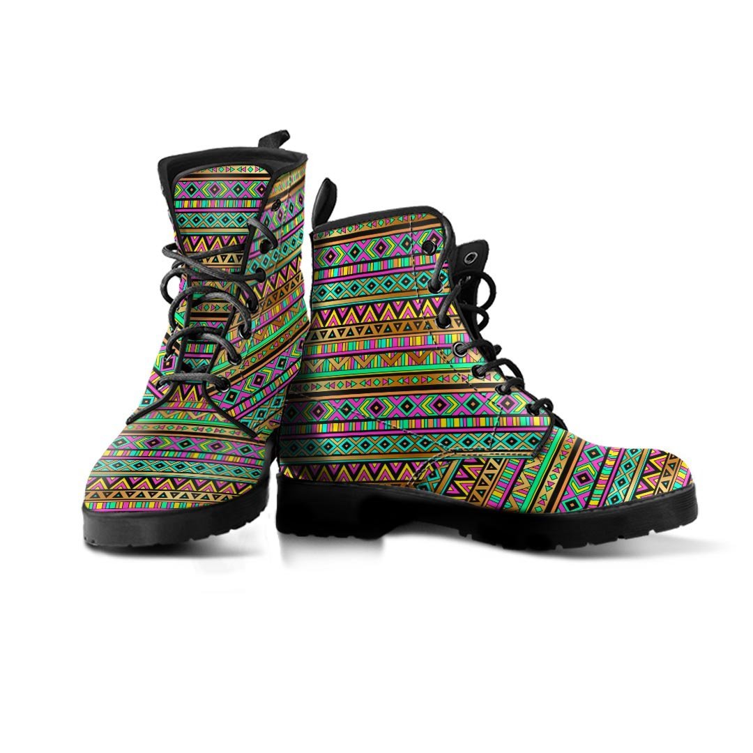 Neon Multicolor Ethic Aztec Aztec Grunge Geometric Print Women's Boots-grizzshop