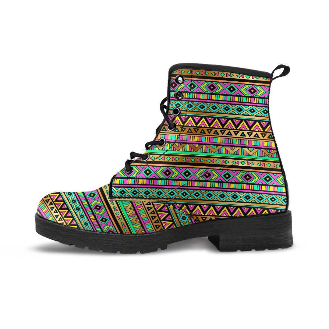 Neon Multicolor Ethic Aztec Aztec Grunge Geometric Print Women's Boots-grizzshop