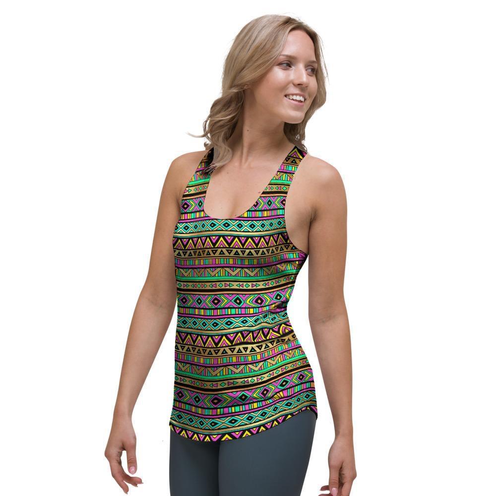 Neon Multicolor Ethic Aztec Aztec Grunge Geometric Print Women's Racerback Tank Top-grizzshop