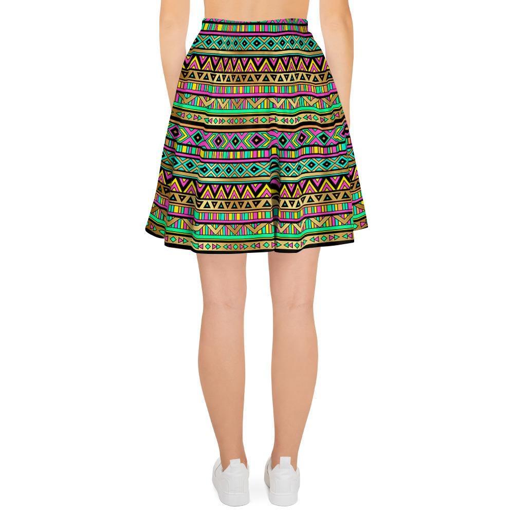 Neon Multicolor Ethic Aztec Aztec Grunge Geometric Print Women's Skirt-grizzshop