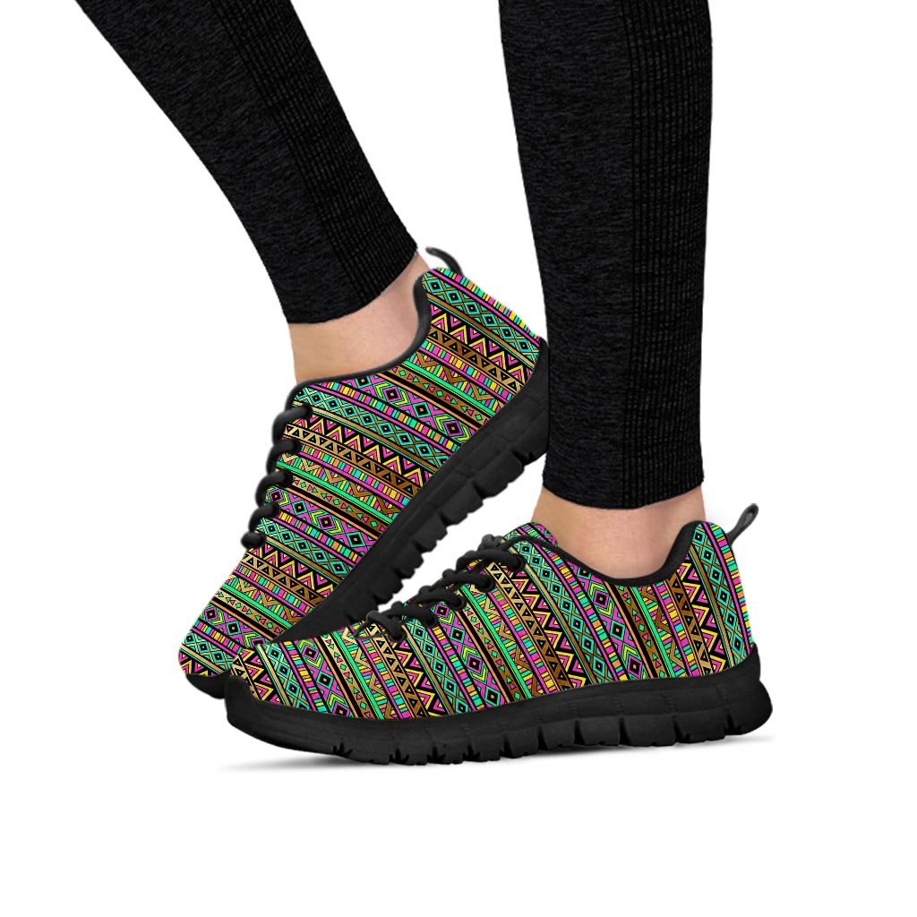 Neon Multicolor Ethic Aztec Aztec Grunge Geometric Print Women's Sneakers-grizzshop