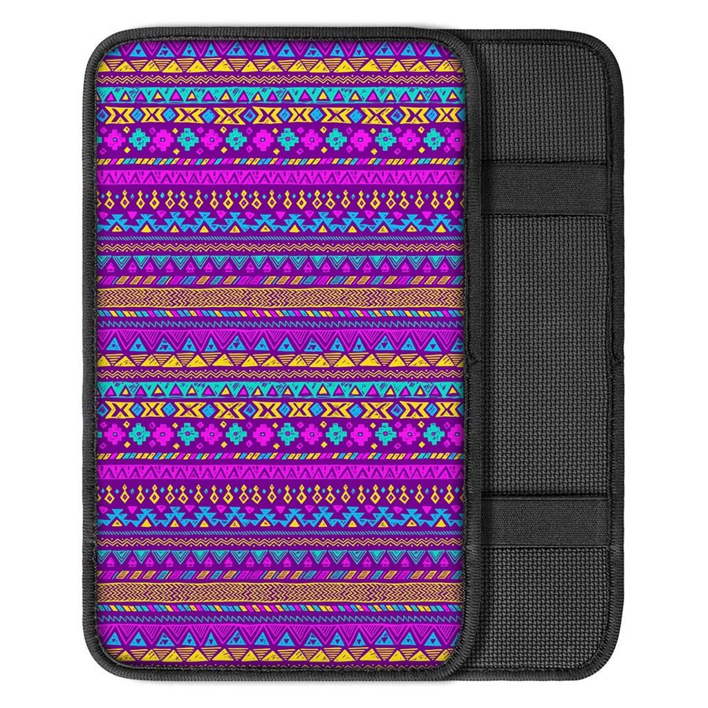 Neon Multicolor Ethic Aztec Doodle Print Car Console Cover-grizzshop