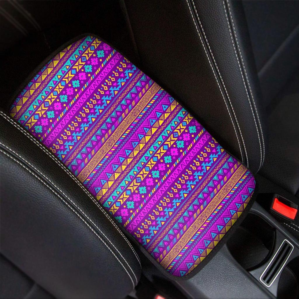 Neon Multicolor Ethic Aztec Doodle Print Car Console Cover-grizzshop