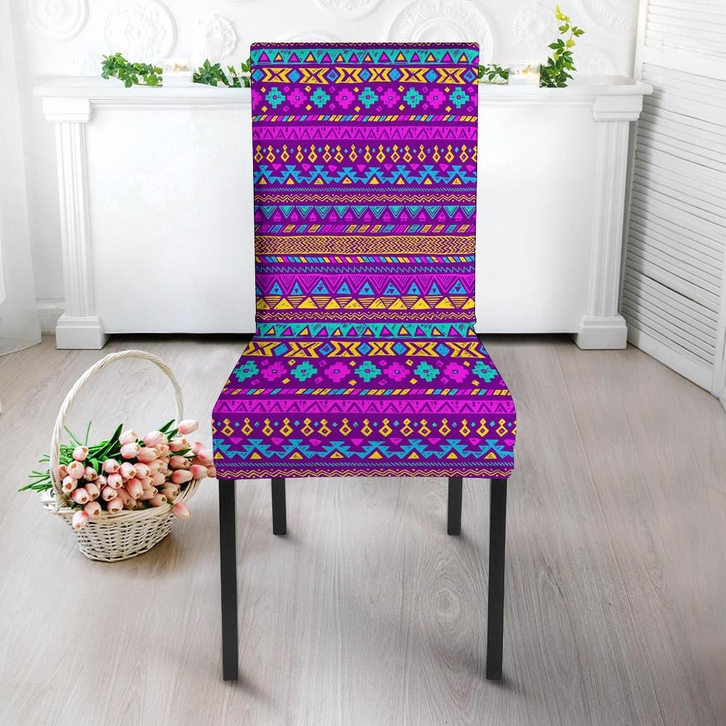 Neon Multicolor Ethic Aztec Doodle Print Chair Cover-grizzshop