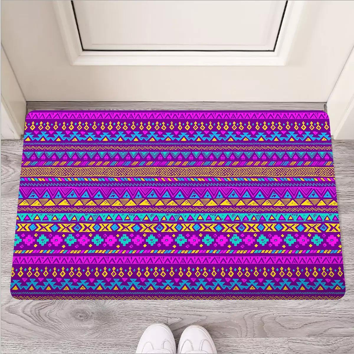 Neon Multicolor Ethic Aztec Doodle Print Door Mat-grizzshop