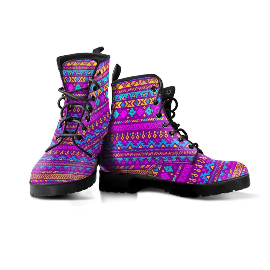 Neon Multicolor Ethic Aztec Doodle Print Men's Boots-grizzshop
