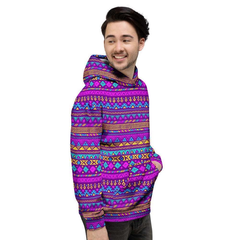 Neon Multicolor Ethic Aztec Doodle Print Men's Hoodie-grizzshop