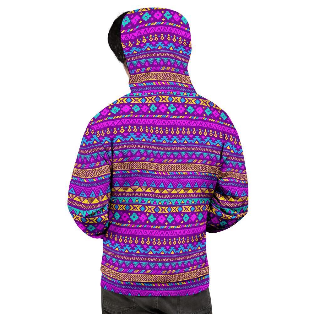 Neon Multicolor Ethic Aztec Doodle Print Men's Hoodie-grizzshop