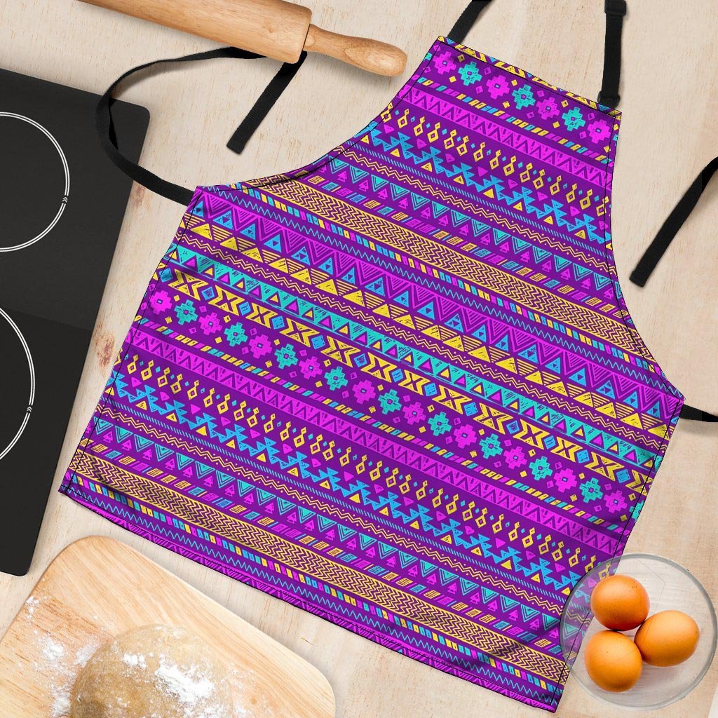 Neon Multicolor Ethic Aztec Doodle Print Women's Apron-grizzshop